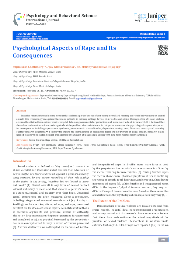 (PDF) Psychological Aspects of Rape and Its Consequences
