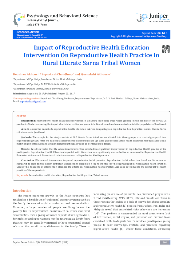 (PDF) Impact of Reproductive Health Education Intervention On ...