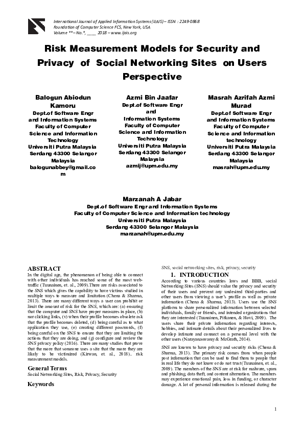 (DOC) Risk Measurement Models for Security and Privacy of Social ...