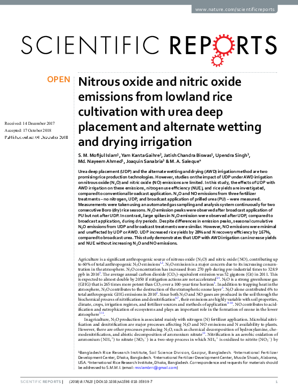 (PDF) Nitrous oxide and nitric oxide emissions from lowland rice ...