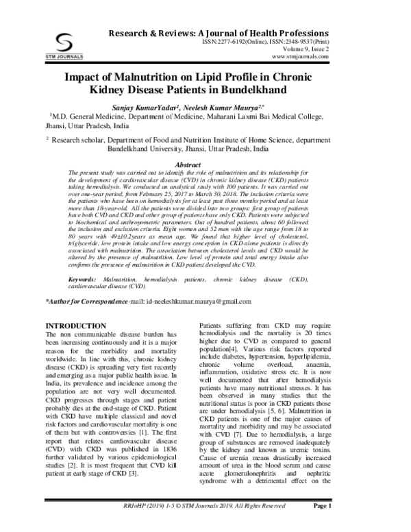 (PDF) Impact of Malnutrition on Lipid Profile in Chronic Kidney Disease ...