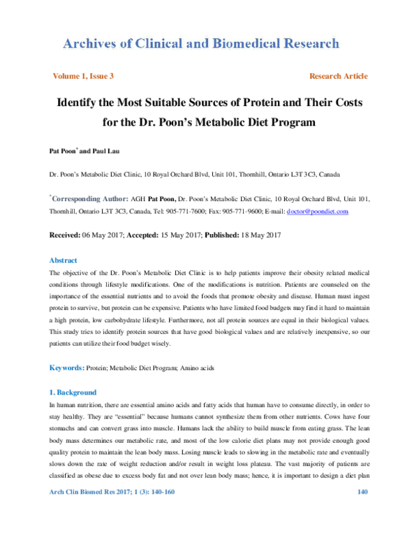 (PDF) Identify the most suitable sources of protein and their costs for