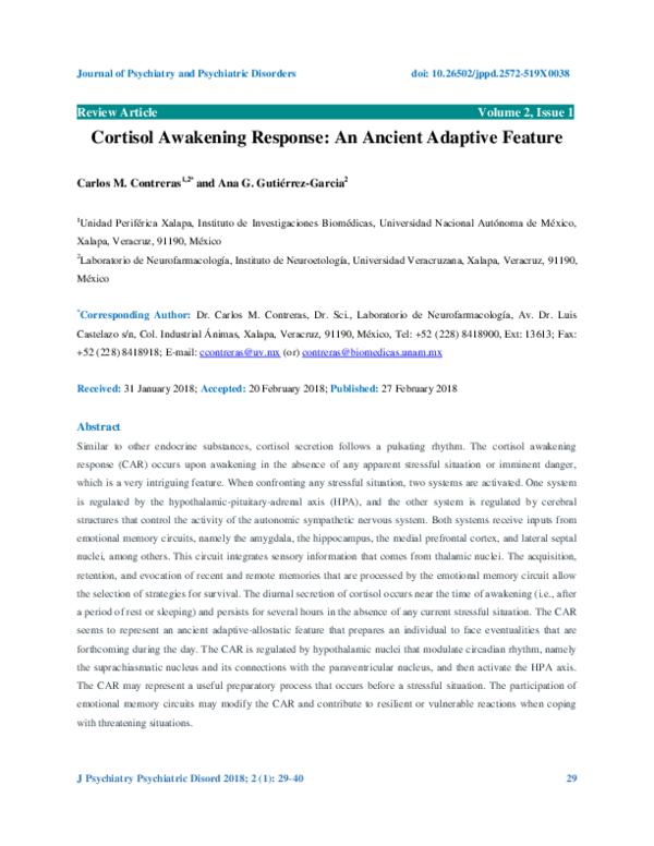 (PDF) Cortisol awakening response an ancient adaptive feature