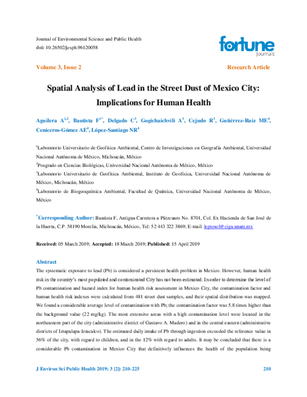 (PDF) Spatial analysis of lead in the street dust of mexico city ...