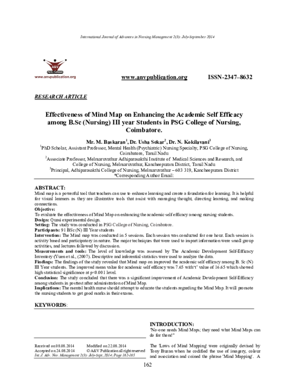 (PDF) Effectiveness of Mind Map on Enhancing the Academic Self Efficacy ...