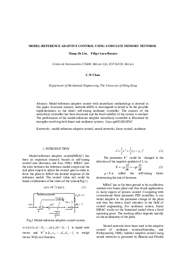 (PDF) Model-reference adaptive control using associate memory network