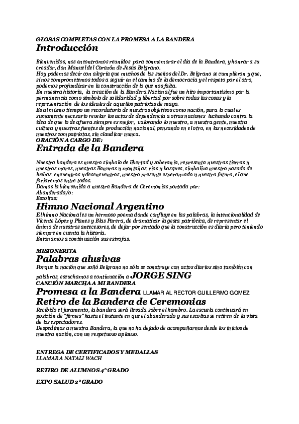 (DOC) GLOSAS COMPLETAS CON LA PROMESA A LA BANDERA | Alquilo Dúplex
