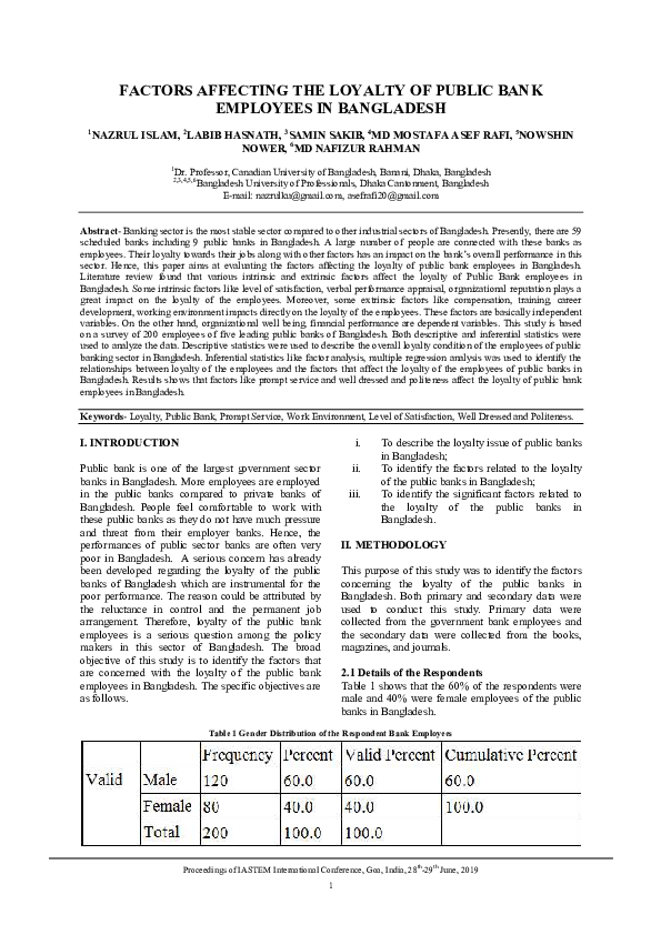 (PDF) FACTORS AFFECTING THE LOYALTY OF PUBLIC BANK EMPLOYEES IN BANGLADESH