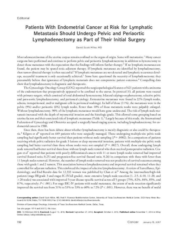 (PDF) Patients With Endometrial Cancer at Risk for Lymphatic Metastasis ...