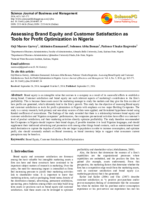(PDF) Assessing Brand Equity and Customer Satisfaction as Tools for ...