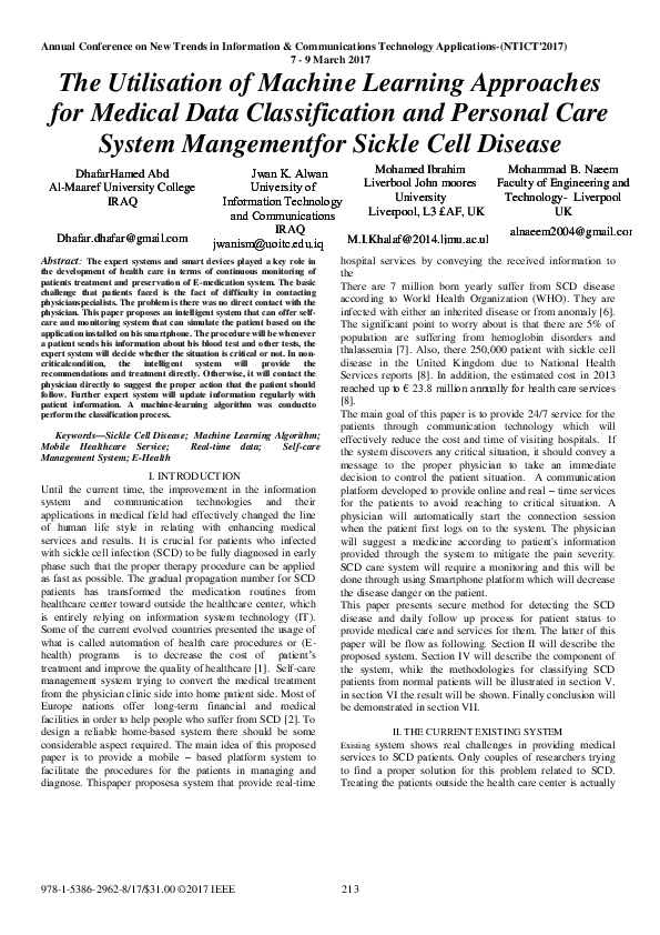 (PDF) The Utilisation of Machine Learning Approaches for Medical Data ...