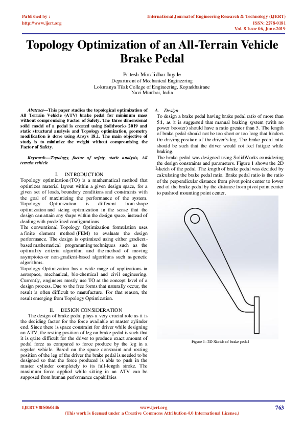(PDF) IJERTTopology Optimization of an AllTerrain Vehicle Brake Pedal