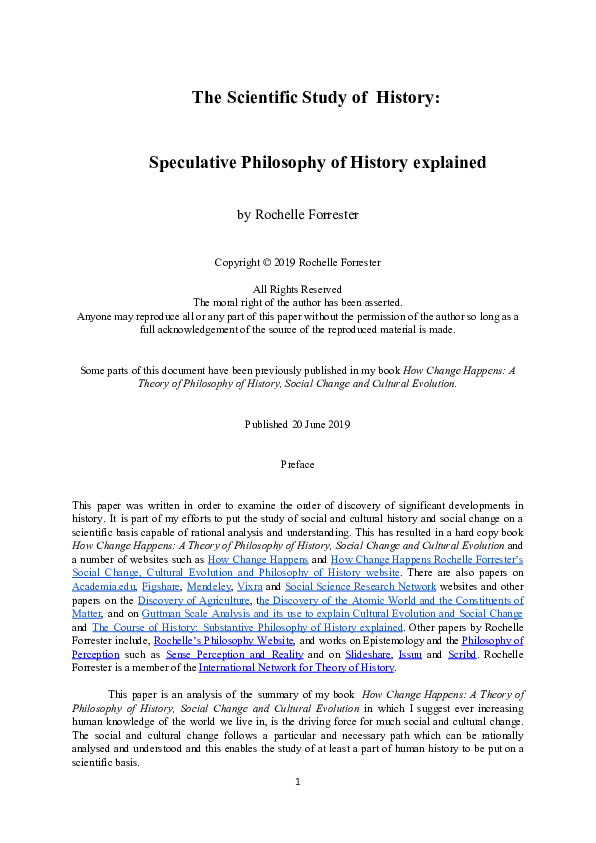 (PDF) The Scientific Study of History Speculative Philosophy of