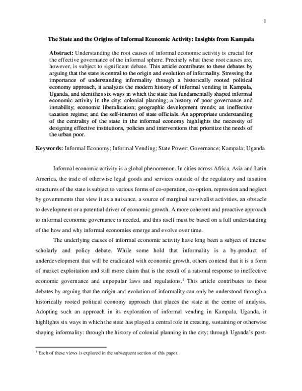 (PDF) The State and the Origins of Informal Economic Activity: Insights ...