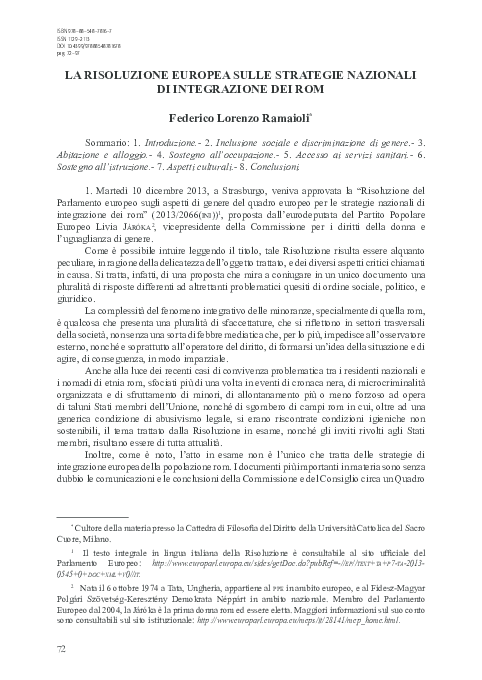 (PDF) La Risoluzione europea sulle strategie nazionali di integrazione
