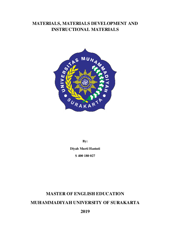 (DOC) MATERIALS, MATERIALS DEVELOPMENT AND INSTRUCTIONAL MATERIALS