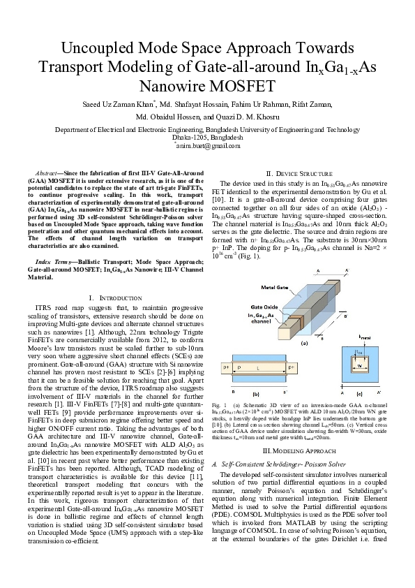 (PDF) Uncoupled mode space approach towards transport modeling of Gate ...