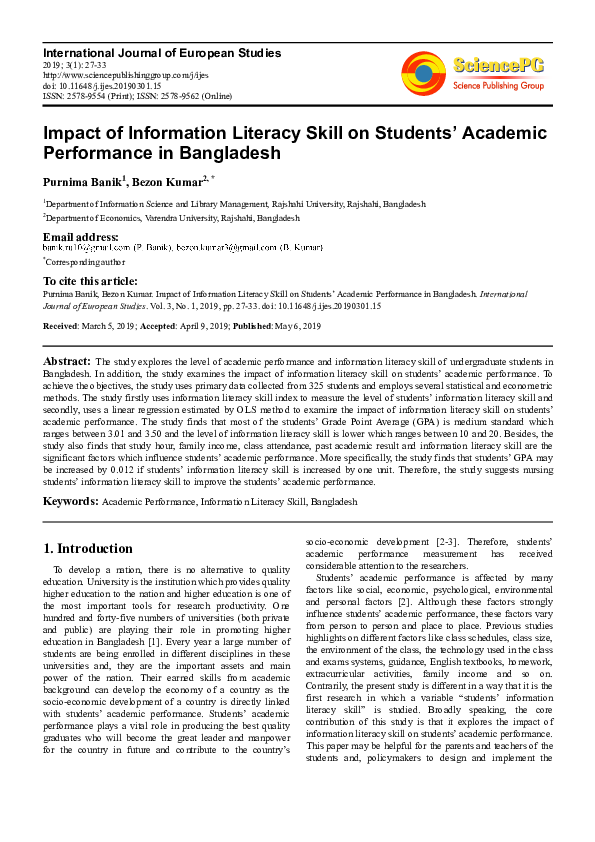 (PDF) Impact of Information Literacy Skill on Students' Academic ...