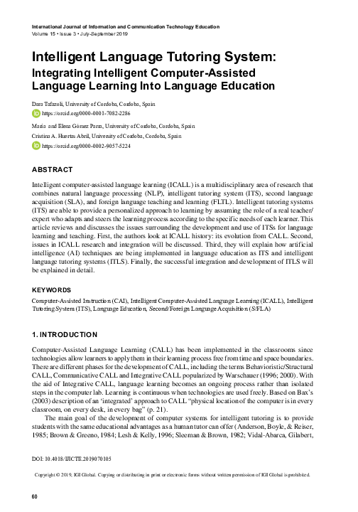 Pdf Intelligent Language Tutoring System Integrating Intelligent Pdf Intelligent Language Tutoring System Integrating Intelligent