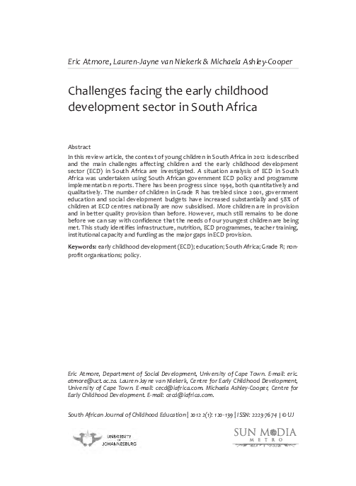 (PDF) Challenges facing the early childhood development sector in South ...