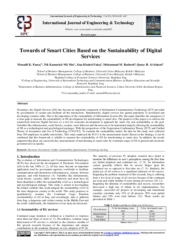 (PDF) Towards of Smart Cities Based on the Sustainability of Digital ...