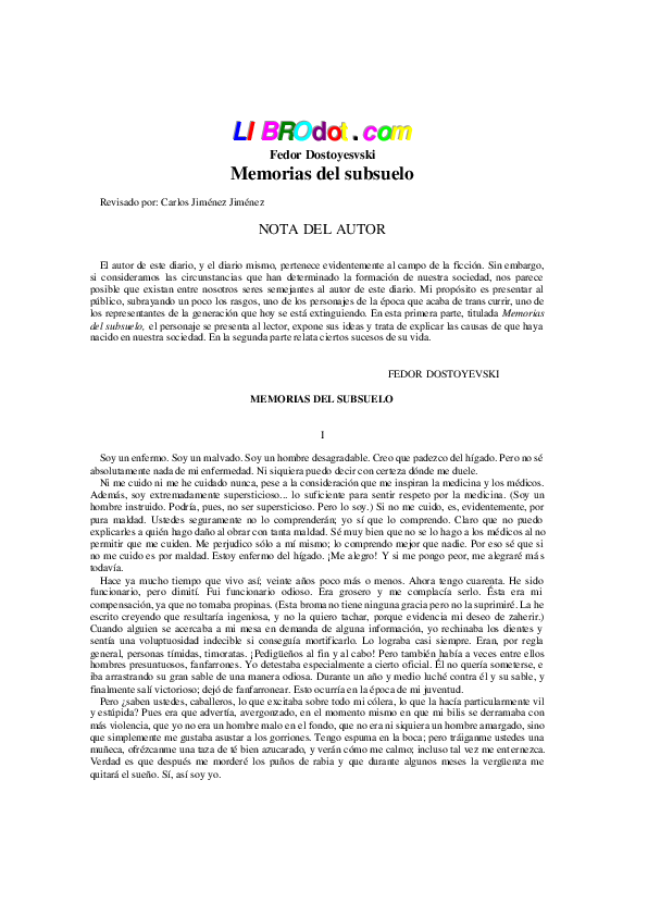 (PDF) Fiódor Dostoievski - Memorias del Subsuelo