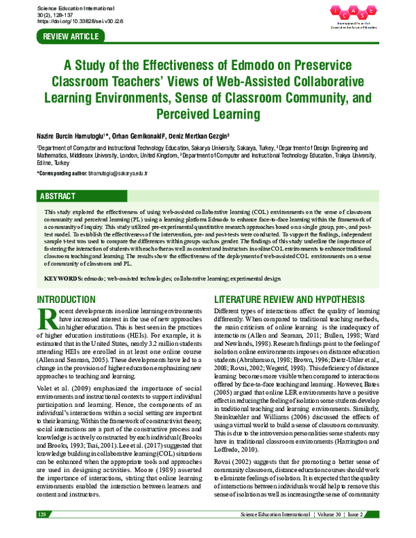 (PDF) A Study of the Effectiveness of Edmodo on Preservice Classroom ...