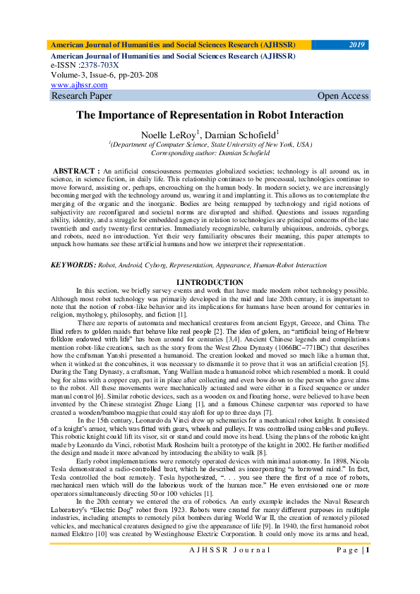 (PDF) The Importance of Representation in Robot Interaction Damian
