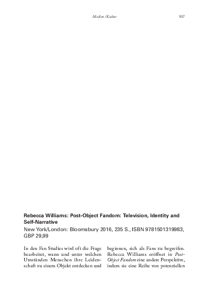 (PDF) Rebecca Williams: Post-Object Fandom (Review)