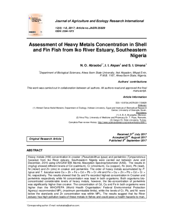 (PDF) Assessment of Heavy Metals Concentration in Shell and Fin Fish ...