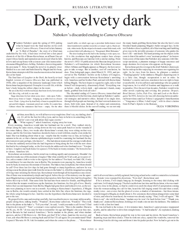 (PDF) "'Dark, velvety dark' Nabokov's Discarded Ending to Camera