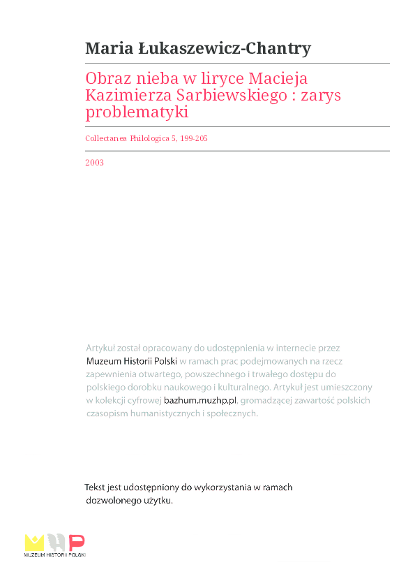 Pdf Obraz Nieba W Liryce Macieja Kazimierza Sarbiewskiego Zarys Problematyki Maria Chantry Academia Edu