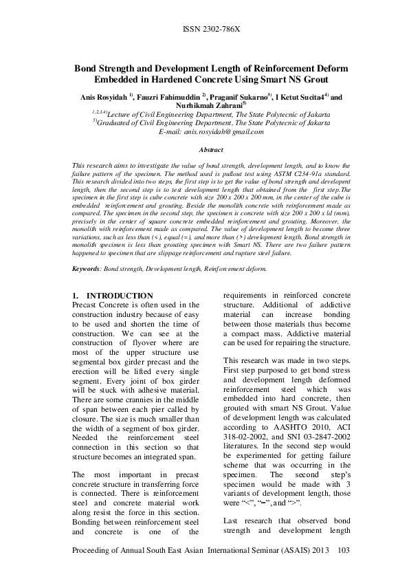 (PDF) Bond Strength and Development Length of Reinforcement Deform ...