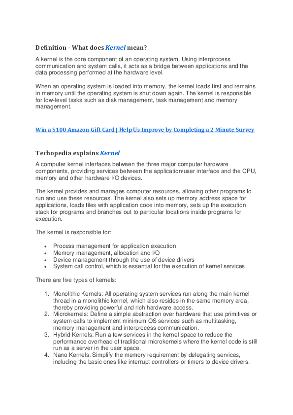 (DOC) Definition What does Kernel mean? Techopedia explains Kernel
