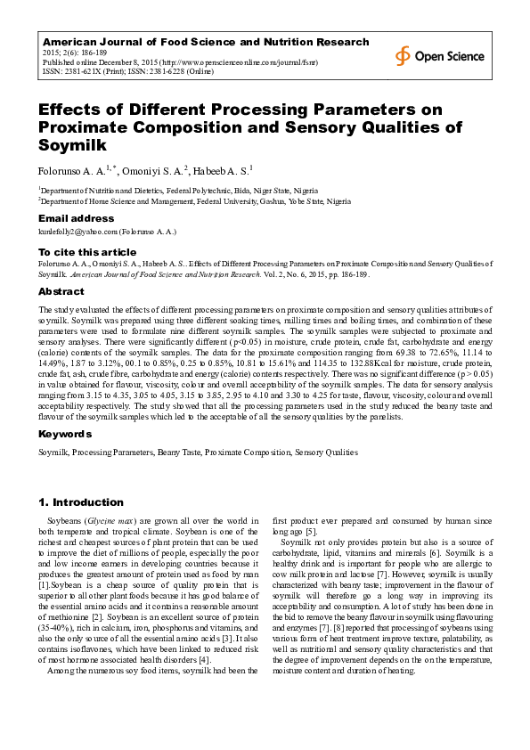 (PDF) Effects of Different Processing Parameters on Proximate ...