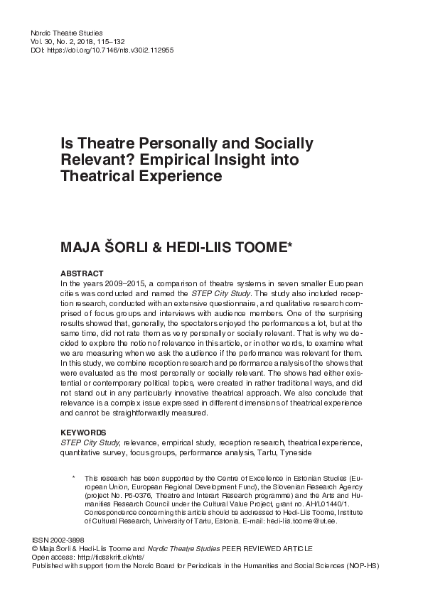 (PDF) Is Theatre Personally and Socially Relevant? Empirical Insight ...