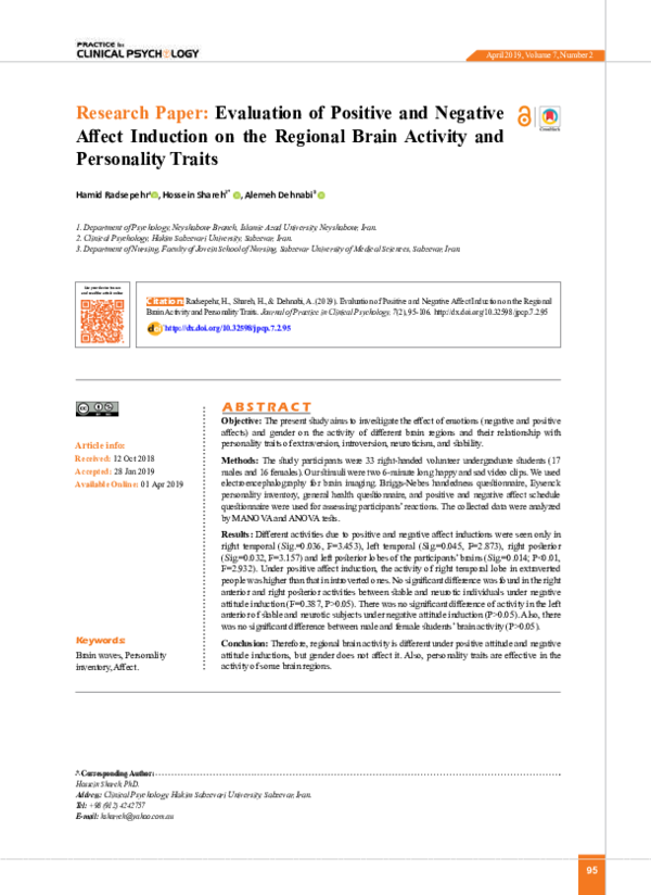 (PDF) Evaluation of Positive and Negative Affect Induction on the ...