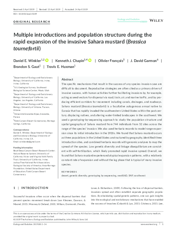 (PDF) Multiple introductions and population structure during the rapid ...