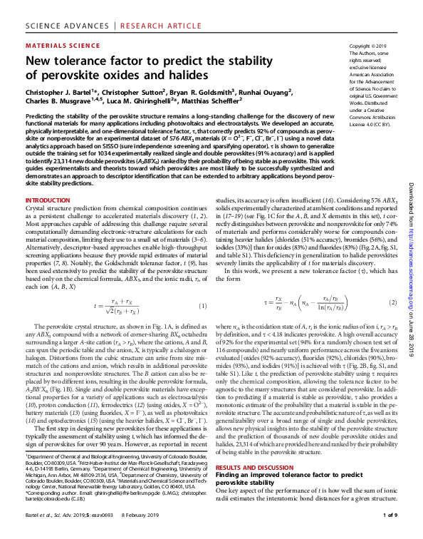 (PDF) New tolerance factor to predict the stability of perovskite ...