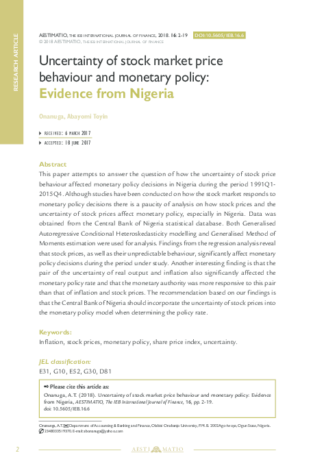 (PDF) Uncertainty of stock market price behaviour and monetary policy ...