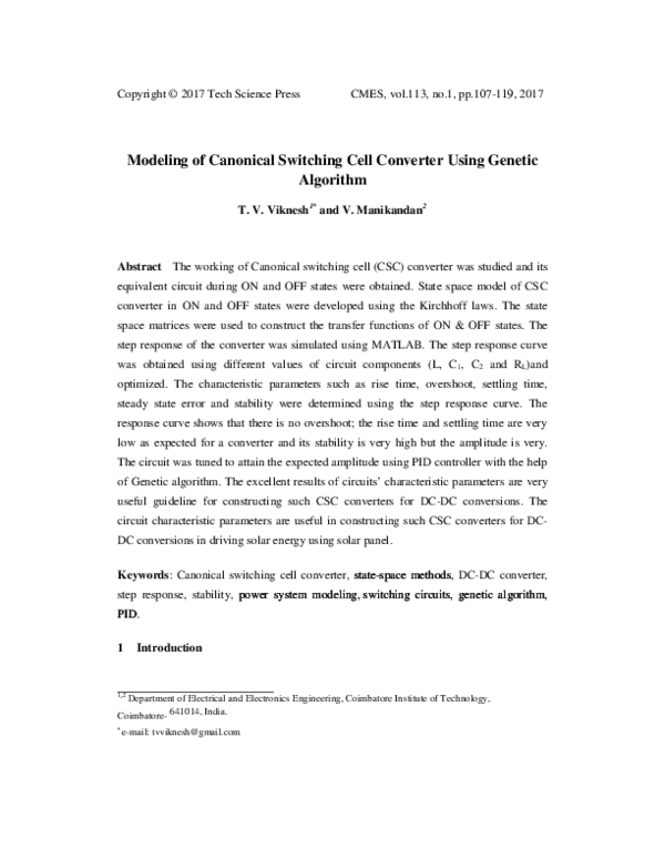 (PDF) Modeling of Canonical Switching Cell Converter Using Genetic ...