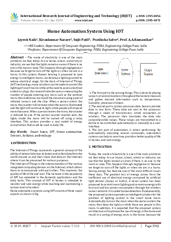 (PDF) IRJET- Home Automation System Using IOT
