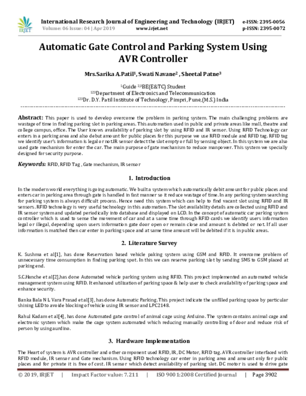 (PDF) IRJET Automatic Gate Control and Parking System Using AVR