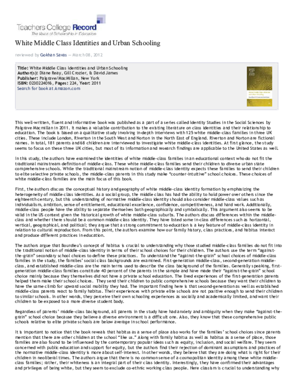 (PDF) Book Review: White Middle Class Identities and Urban Schooling