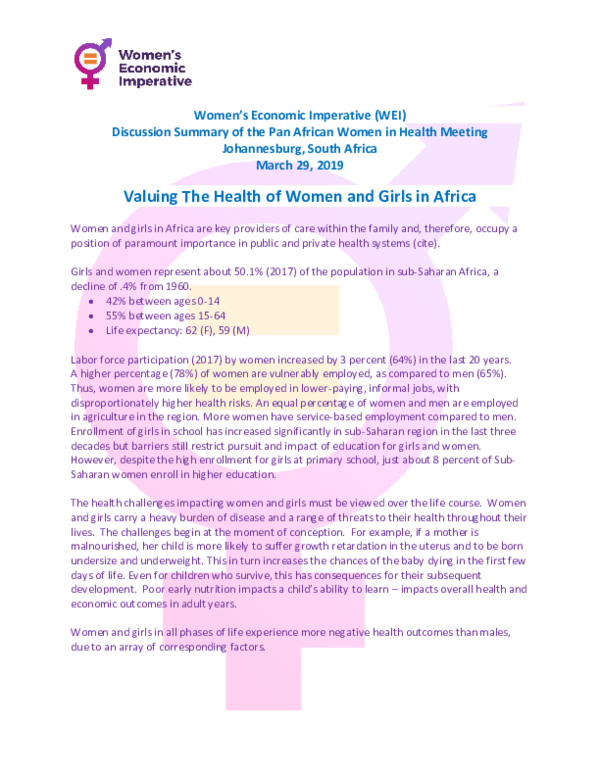 (PDF) Valuing The Health of Women and Girls in Africa