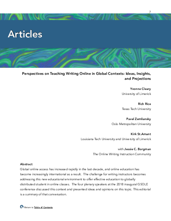 (PDF) Perspectives on Teaching Writing Online in Global Contexts: Ideas ...
