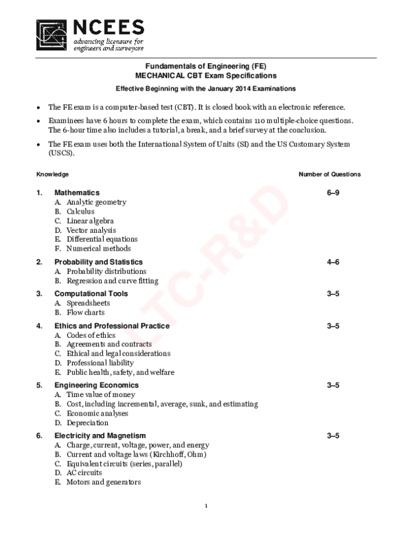 (PDF) Fundamentals of Engineering (FE) MECHANICAL CBT Exam Specifications Ahmed Al Abaserey