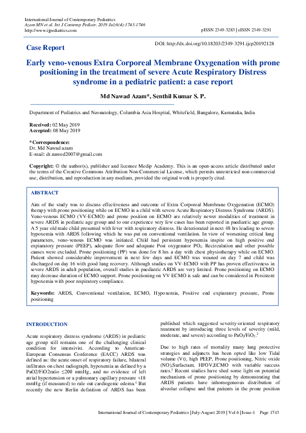 (PDF) Early veno-venous Extra Corporeal Membrane Oxygenation with prone ...