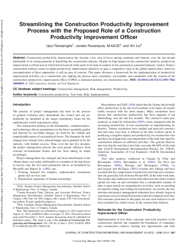 (PDF) Streamlining the Construction Productivity Improvement Process ...