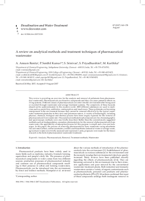 (PDF) Desalination and Water Treatment A review on analytical methods ...